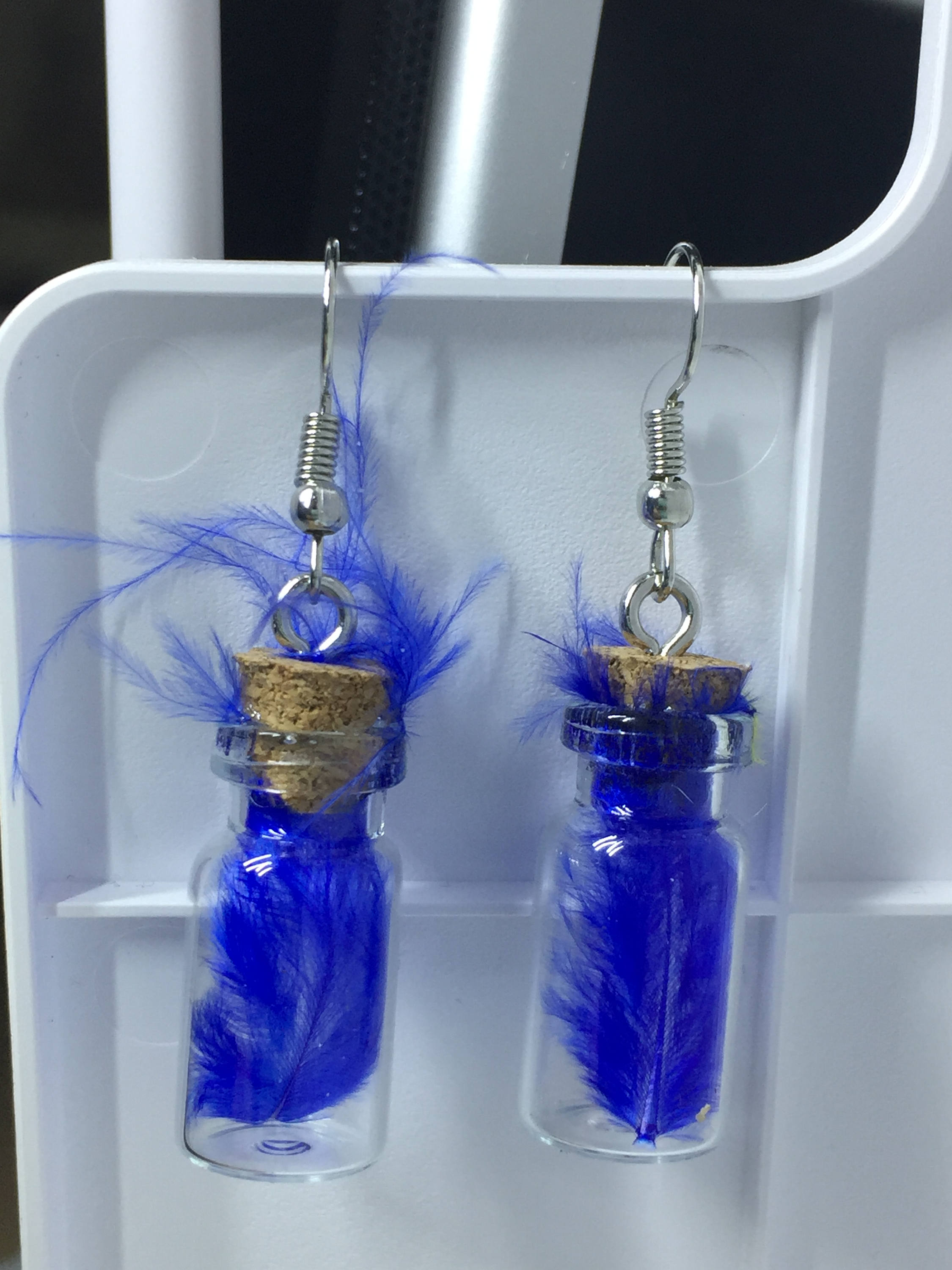 Feather Earrings | Blue Glass Bottle Drops