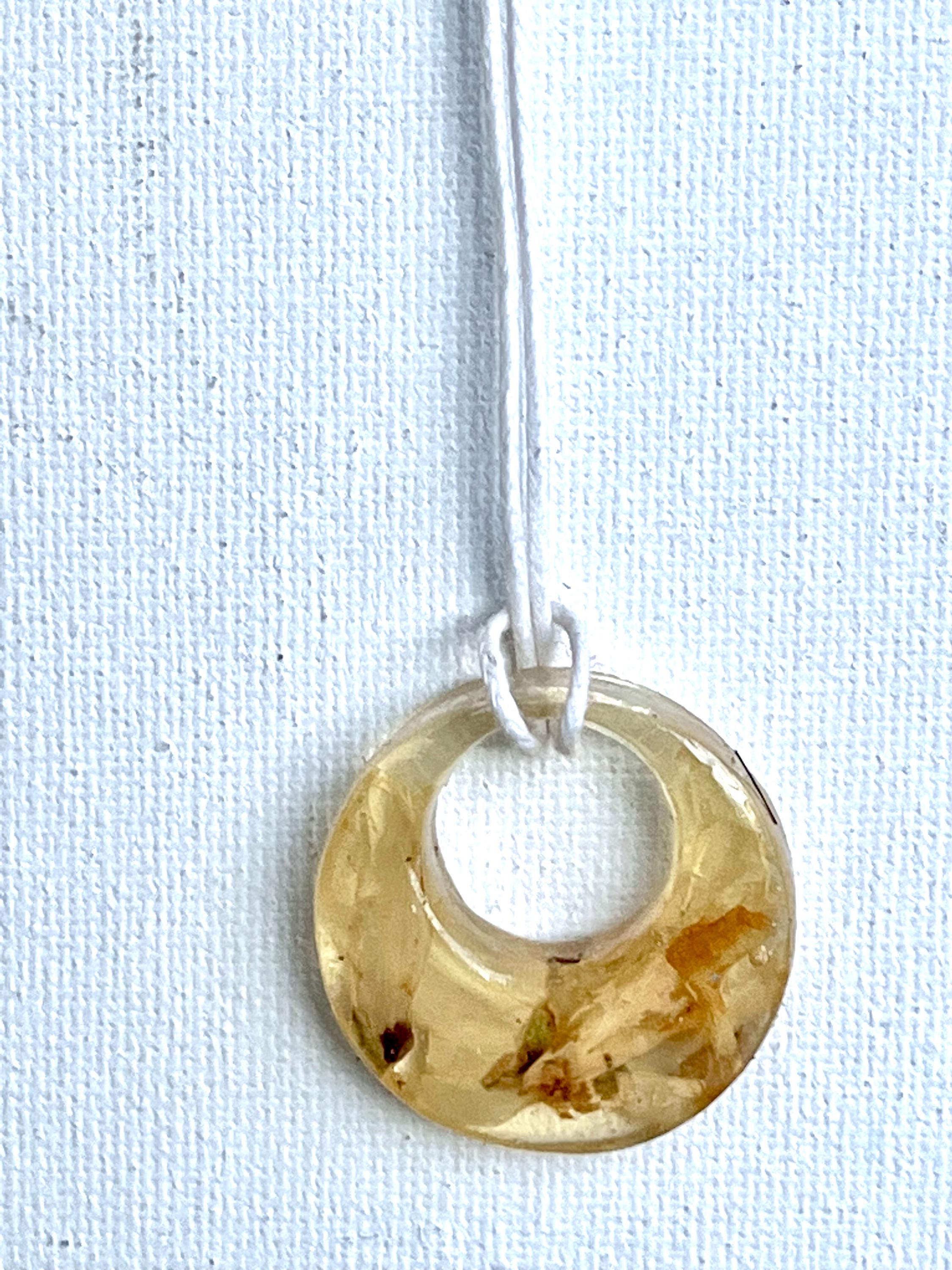 Forsythia Blooms Necklace, Pressed Yellow Flower Petals in Circle Resin Pendant, Botanical Jewelry, Natural Bohemian Style, Gift for Her
