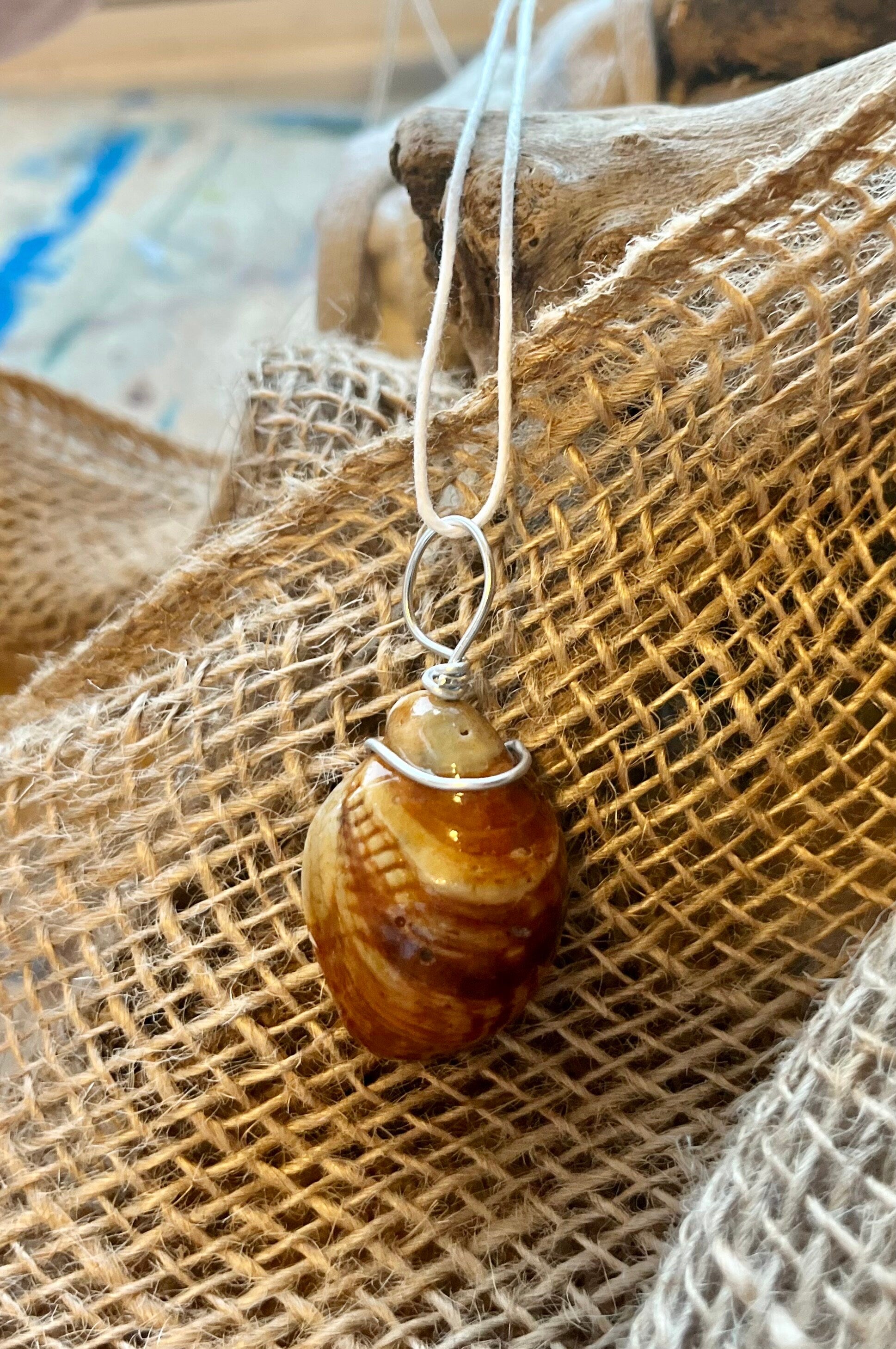 Wire Wrapped Slipper Shell Pendant, Resin Seashell Jewelry, Ocean Inspired Necklace, Beach Jewelry, Gift for Beach Lover