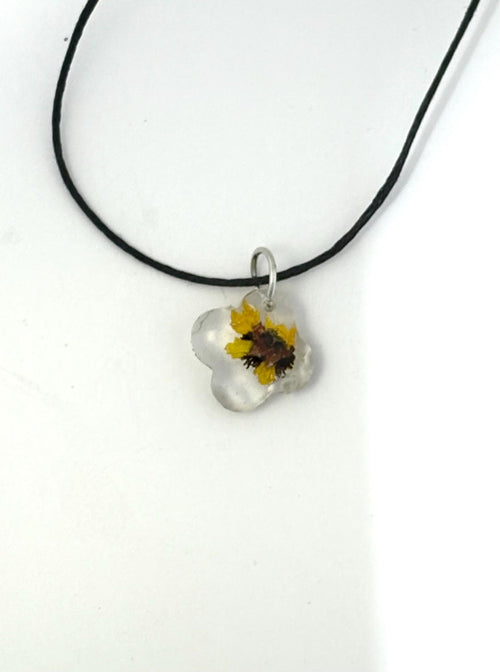 Delicate Yellow Flower Necklace, Real Pressed Flower in Resin