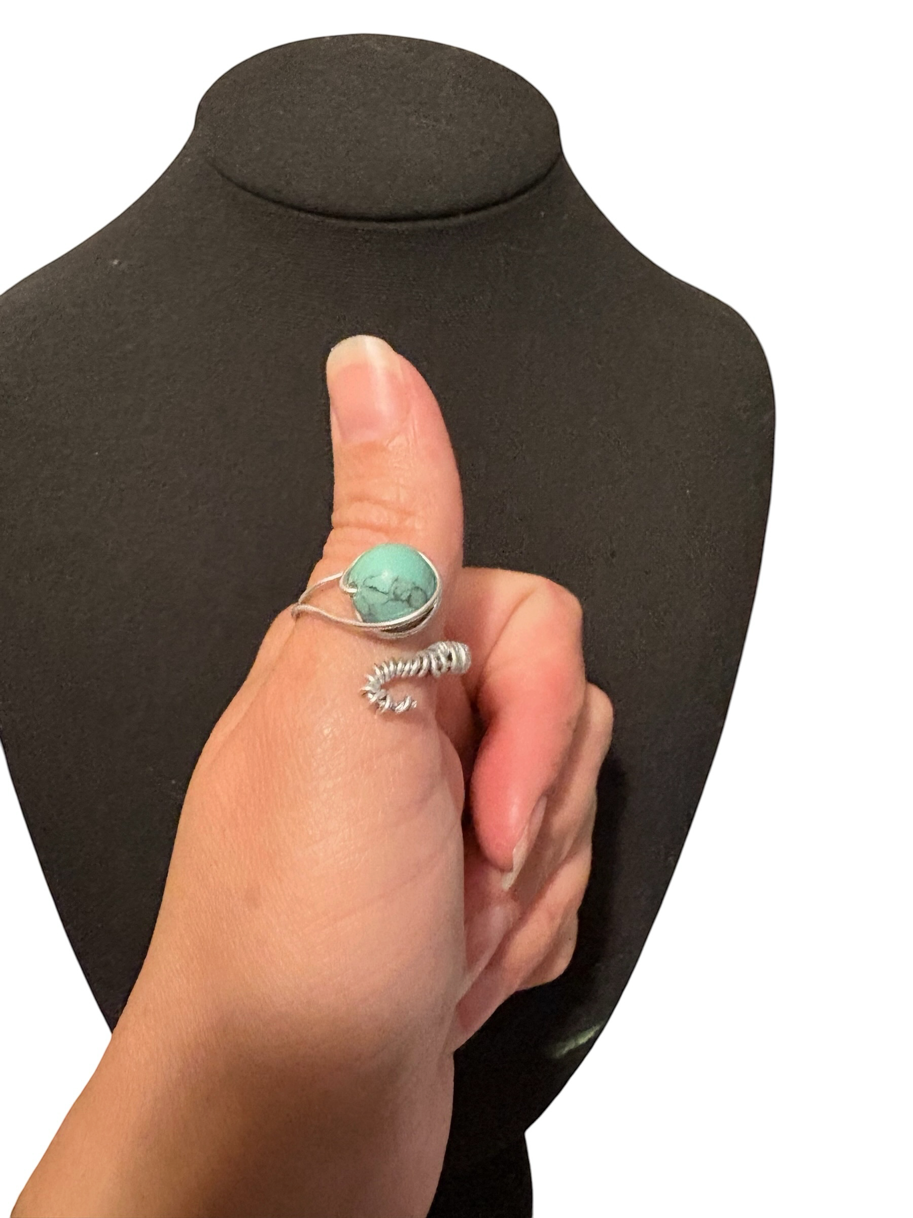 Rolling Bead Fidget Ring | Turquoise Pattern Moveable Bead | Adjustable Ring