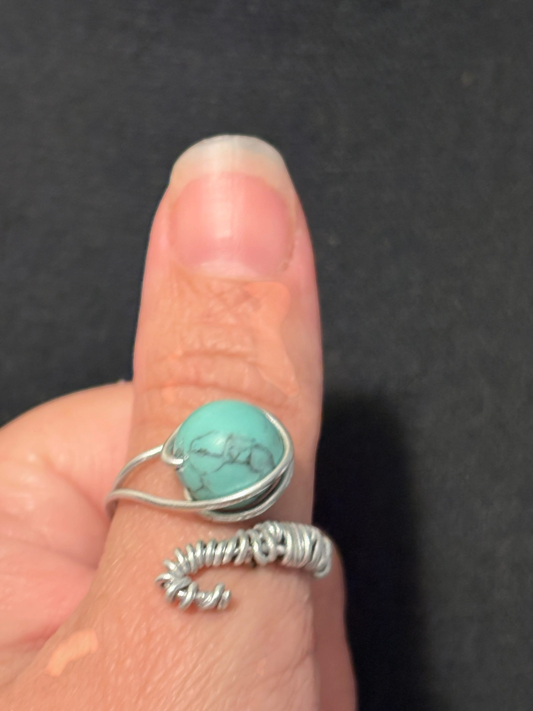 Rolling Bead Fidget Ring | Turquoise Pattern Moveable Bead | Adjustable Ring