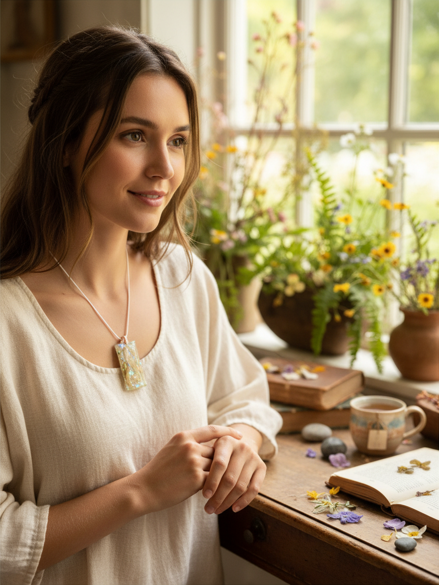 Green Helicopter Seeds in Resin Pendant | Woodland Wings Necklace