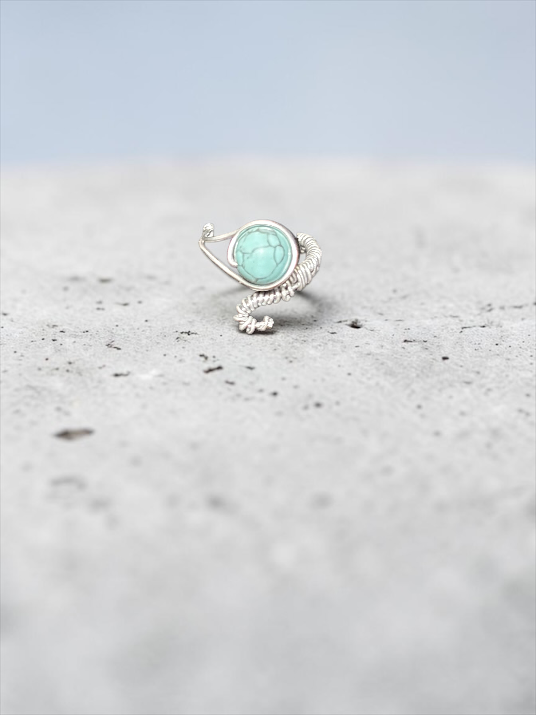 Rolling Bead Fidget Ring | Turquoise Pattern Moveable Bead | Adjustable Ring