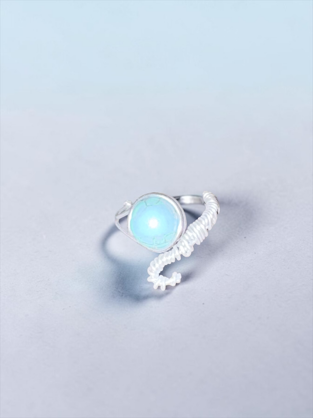 Rolling Bead Fidget Ring | Turquoise Pattern Moveable Bead | Adjustable Ring
