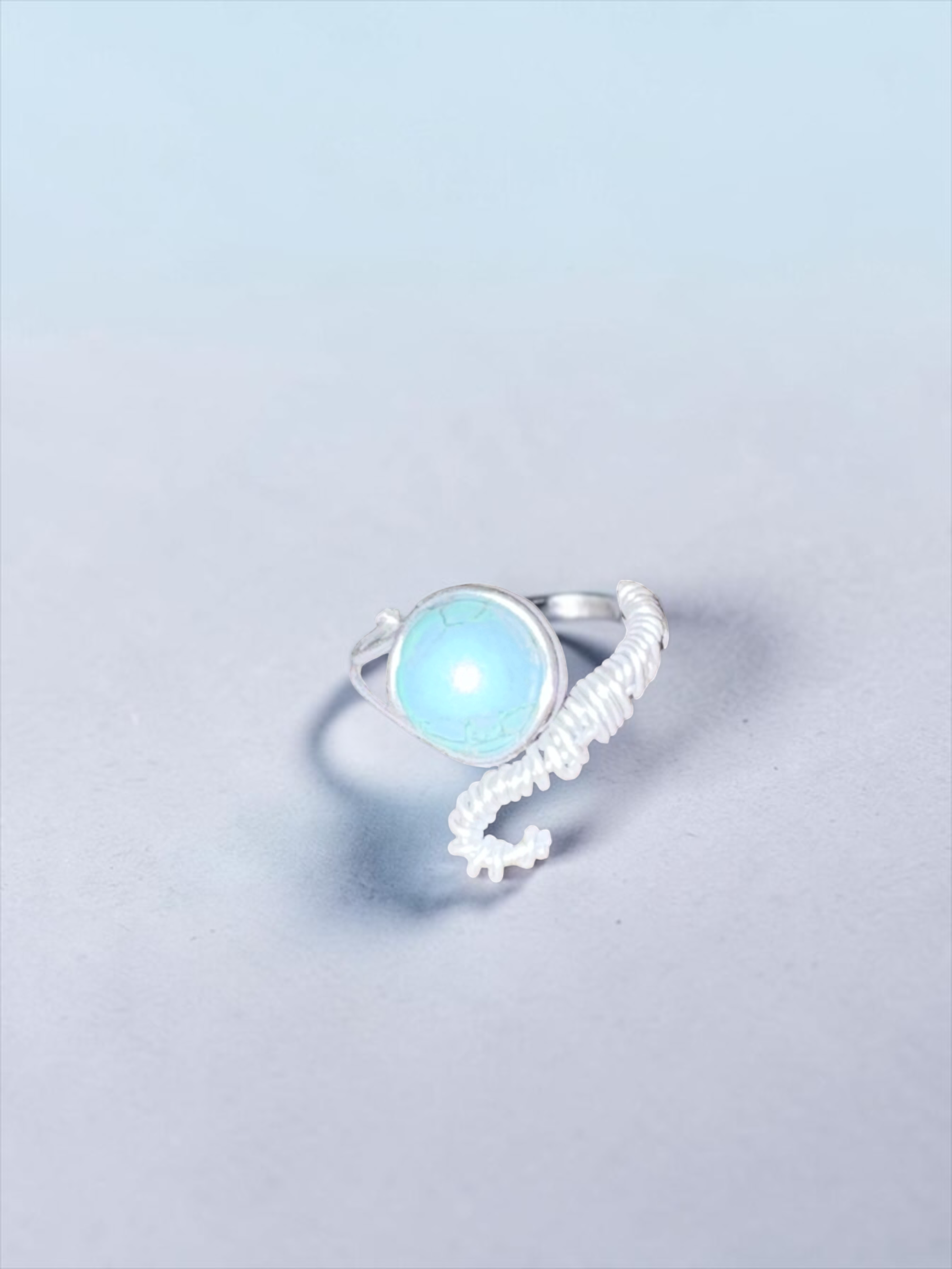 Rolling Bead Fidget Ring | Turquoise Pattern Moveable Bead | Adjustable Ring
