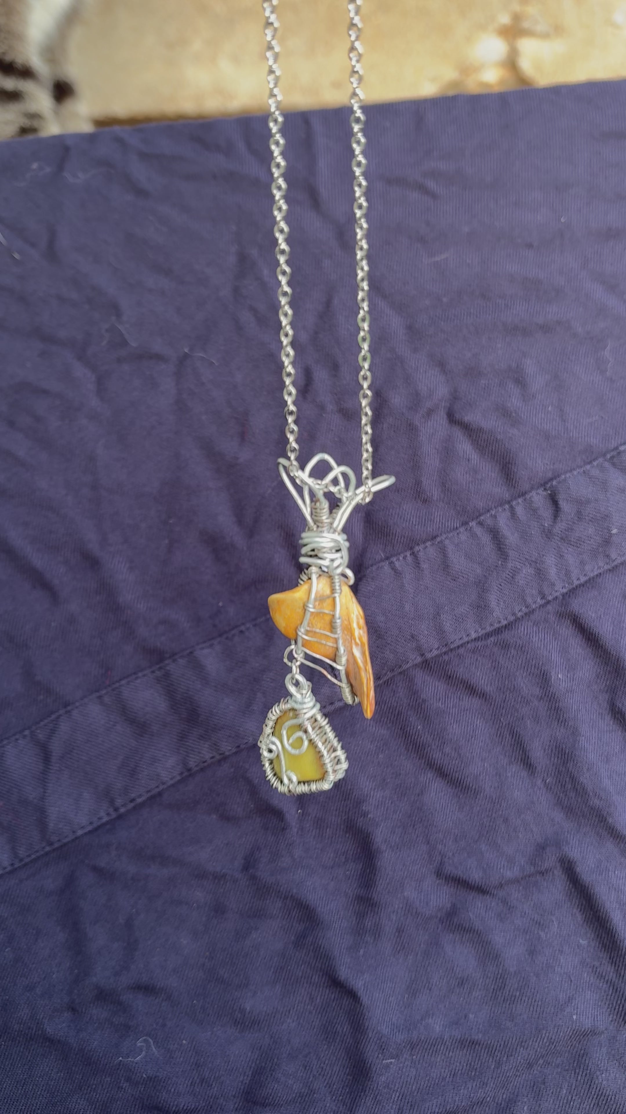 Opal & Shell Necklace | Reversible Wire Wrapped Pendant